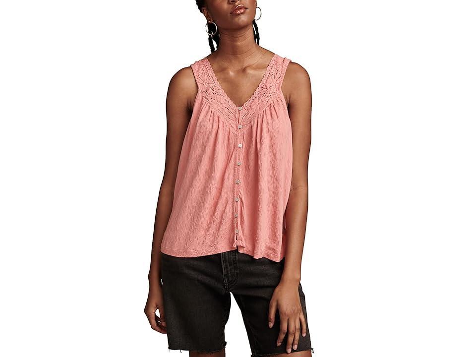 Lucky Brand Lace Trim Tank (Peach Blossom) Women's Clothing Product Image