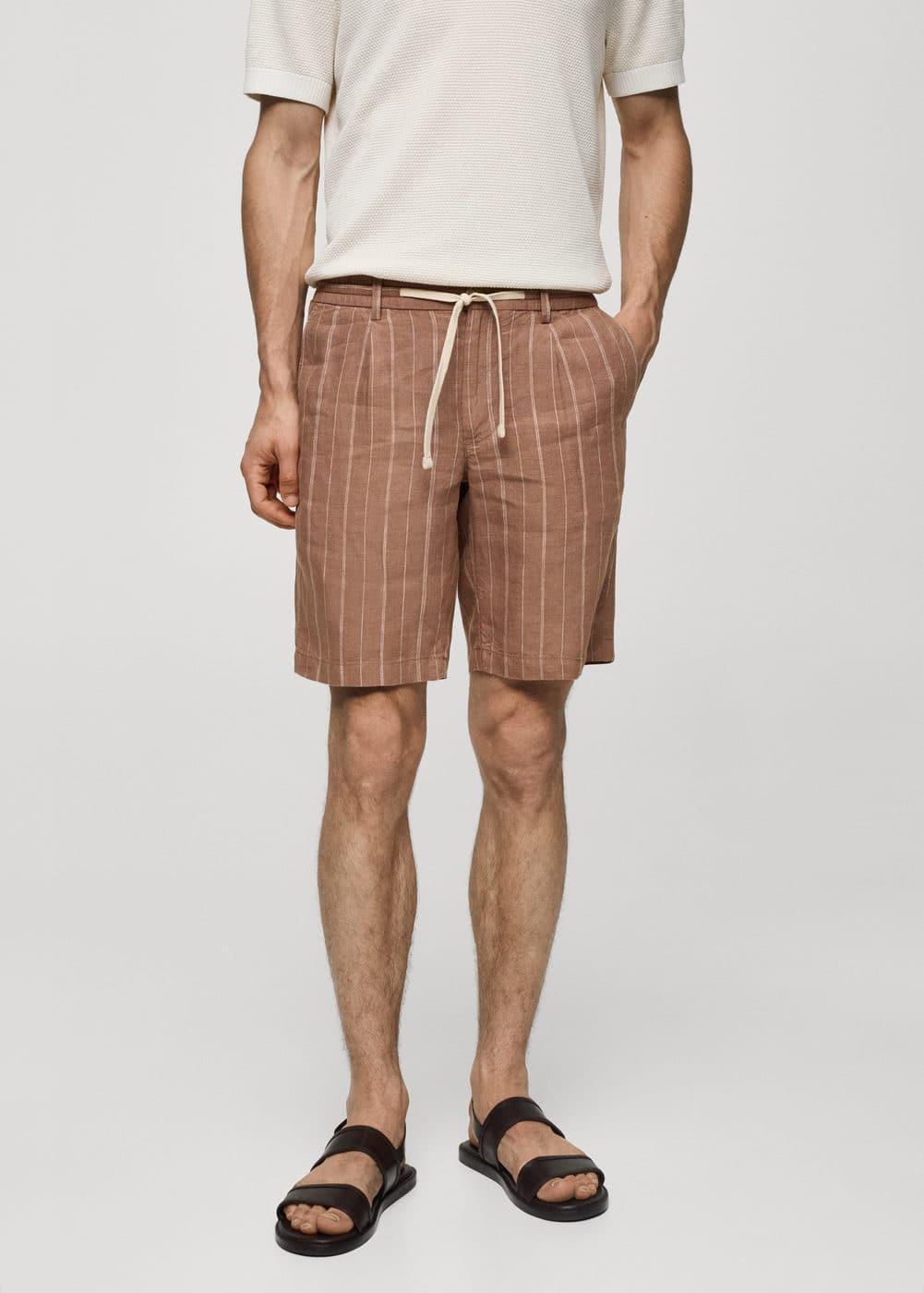 Mango Mens Drawstring Detail Striped Bermuda Shorts Product Image