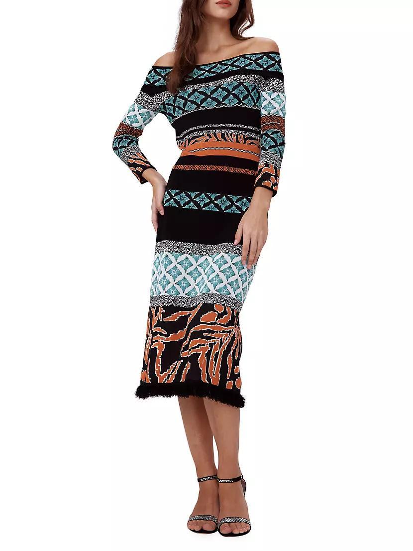 Ellanor Geometric Knit Off-the-Shoulder Midi-Dress product image