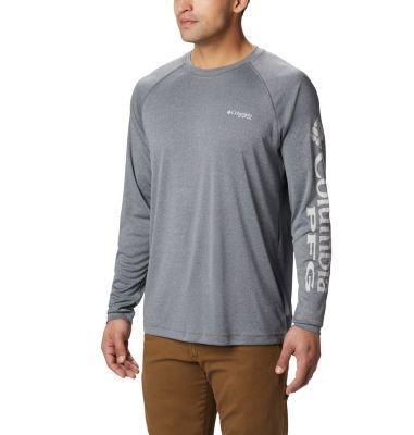 Columbia Men's Terminal Tackle Heather LS Shirt Cool Grey Heather / Vivid Blue Logo Product Image