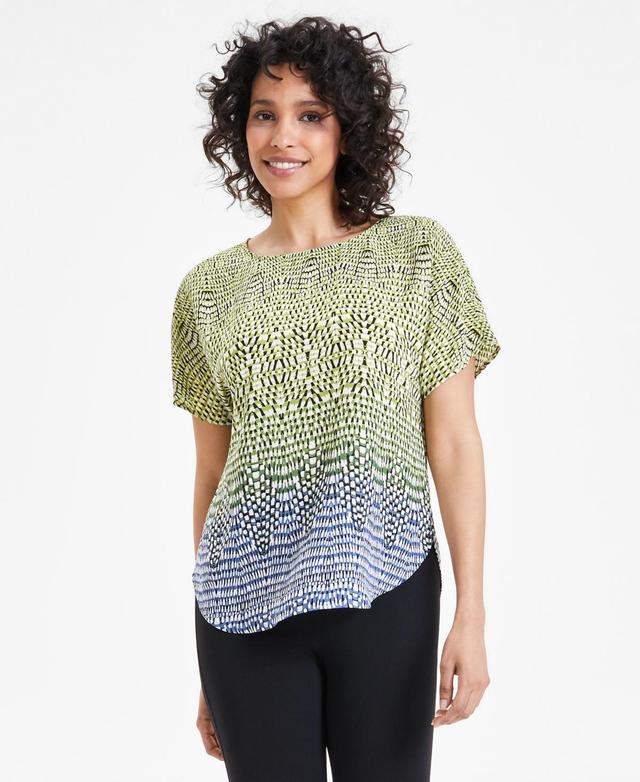 Anne Klein Womens Printed Short-Sleeve Ombre Blouse, Created for Macys - Blue Jay Product Image