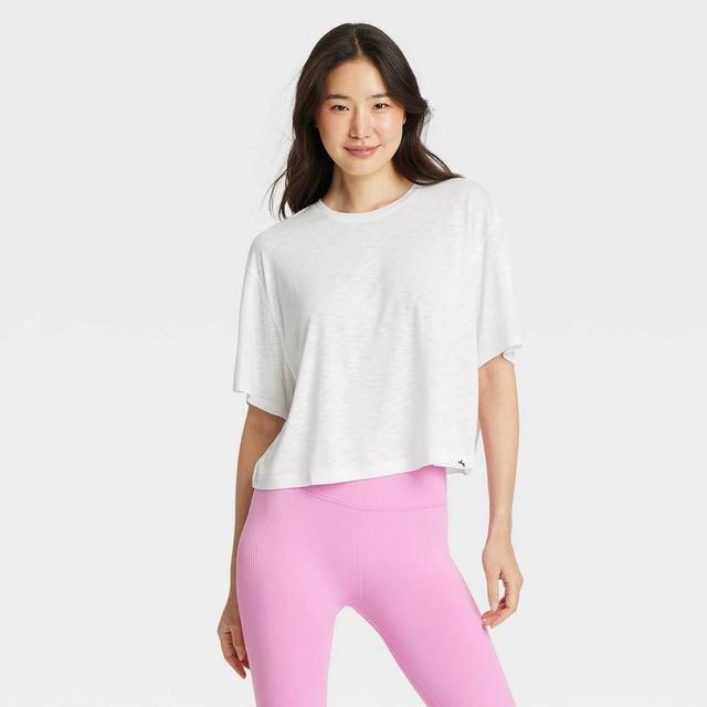 Womens Boxy Open Back Cropped Short Sleeve Shirt - JoyLab White XS Product Image