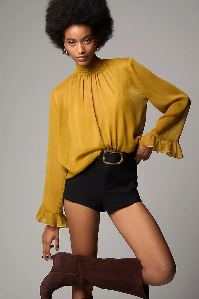 By Anthropologie Long-Sleeve High-Neck Sheer Blouse Product Image