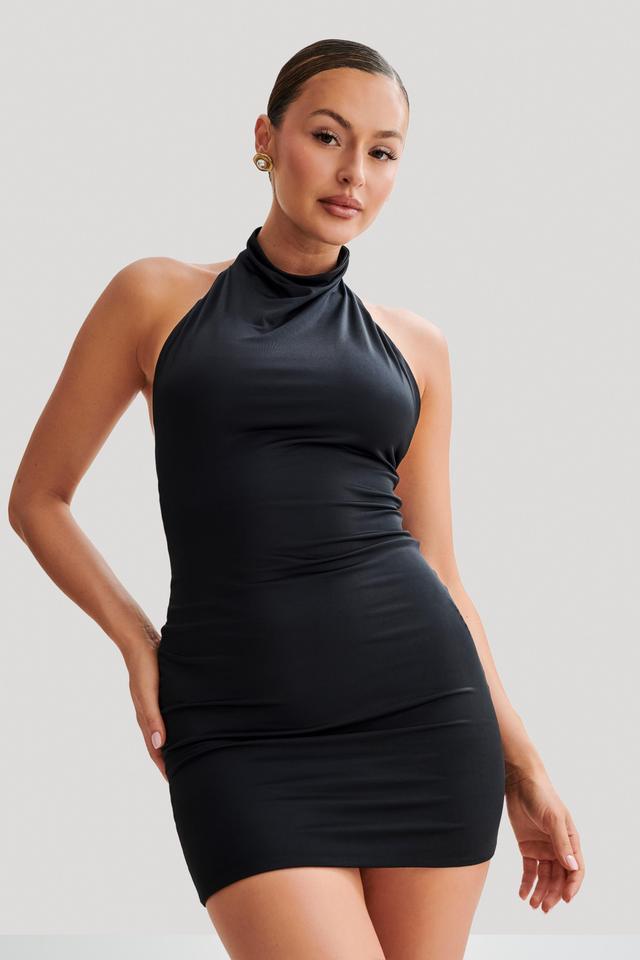 Zaida Slinky Halter Mini Dress - Black Product Image