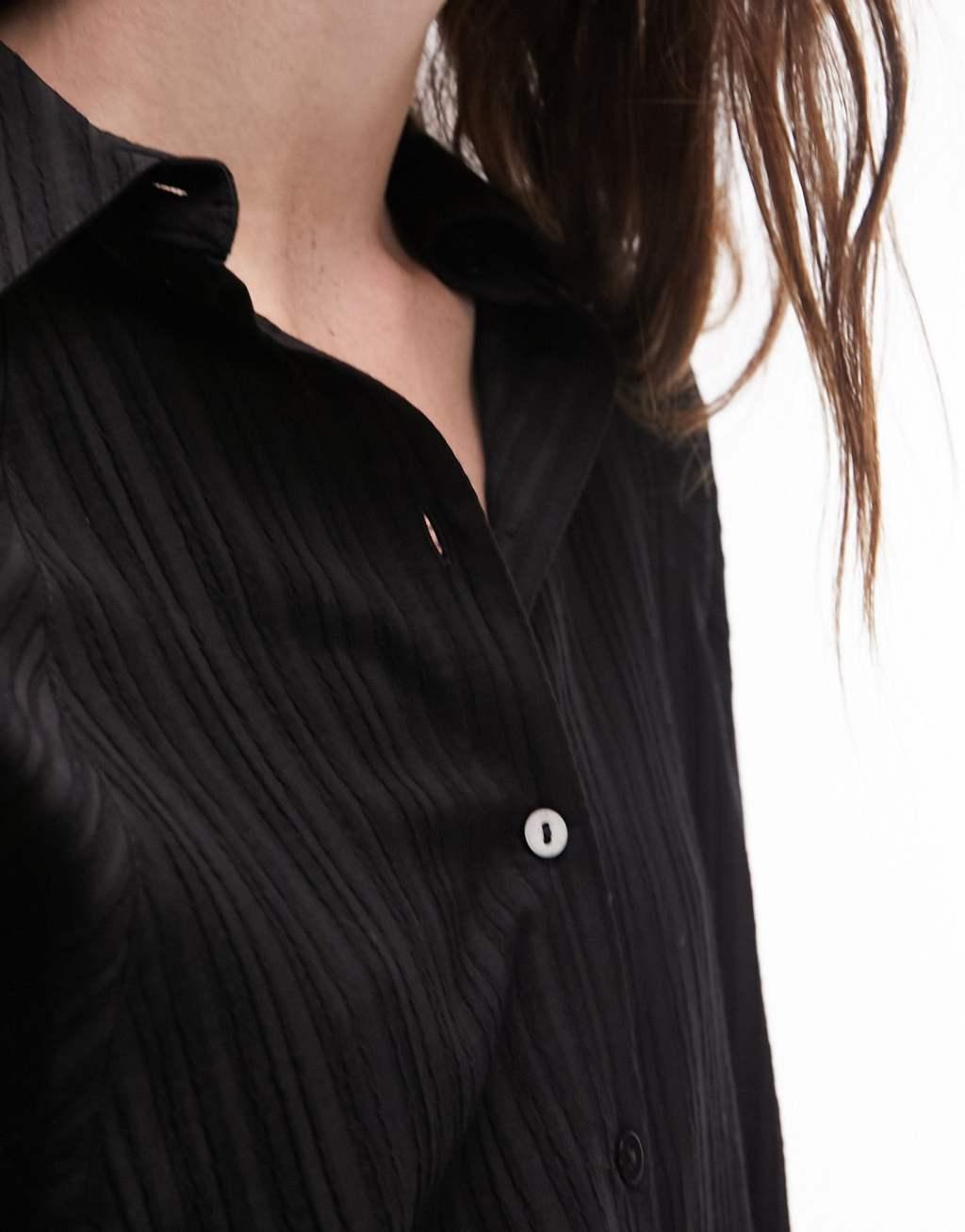 Topshop textured panel shirt in black Product Image