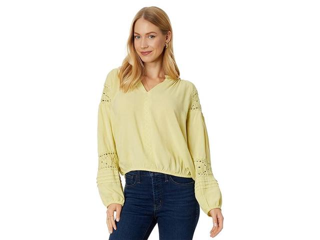 Lucky Brand Crochet Peasant Blouse (Citron) Women's Clothing Product Image