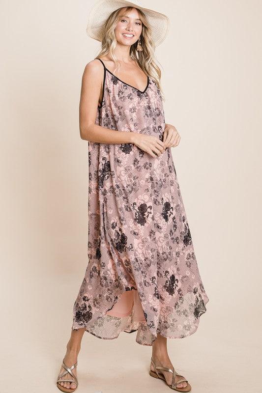 Pink and Black Lace Floral Dress Female Product Image