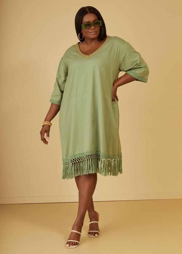 Fringed Linen Blend Dress Product Image