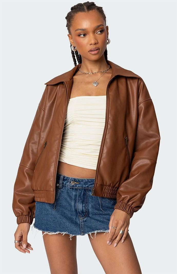 Edikted Women's Halley Faux Leather Bomber Jacket Product Image