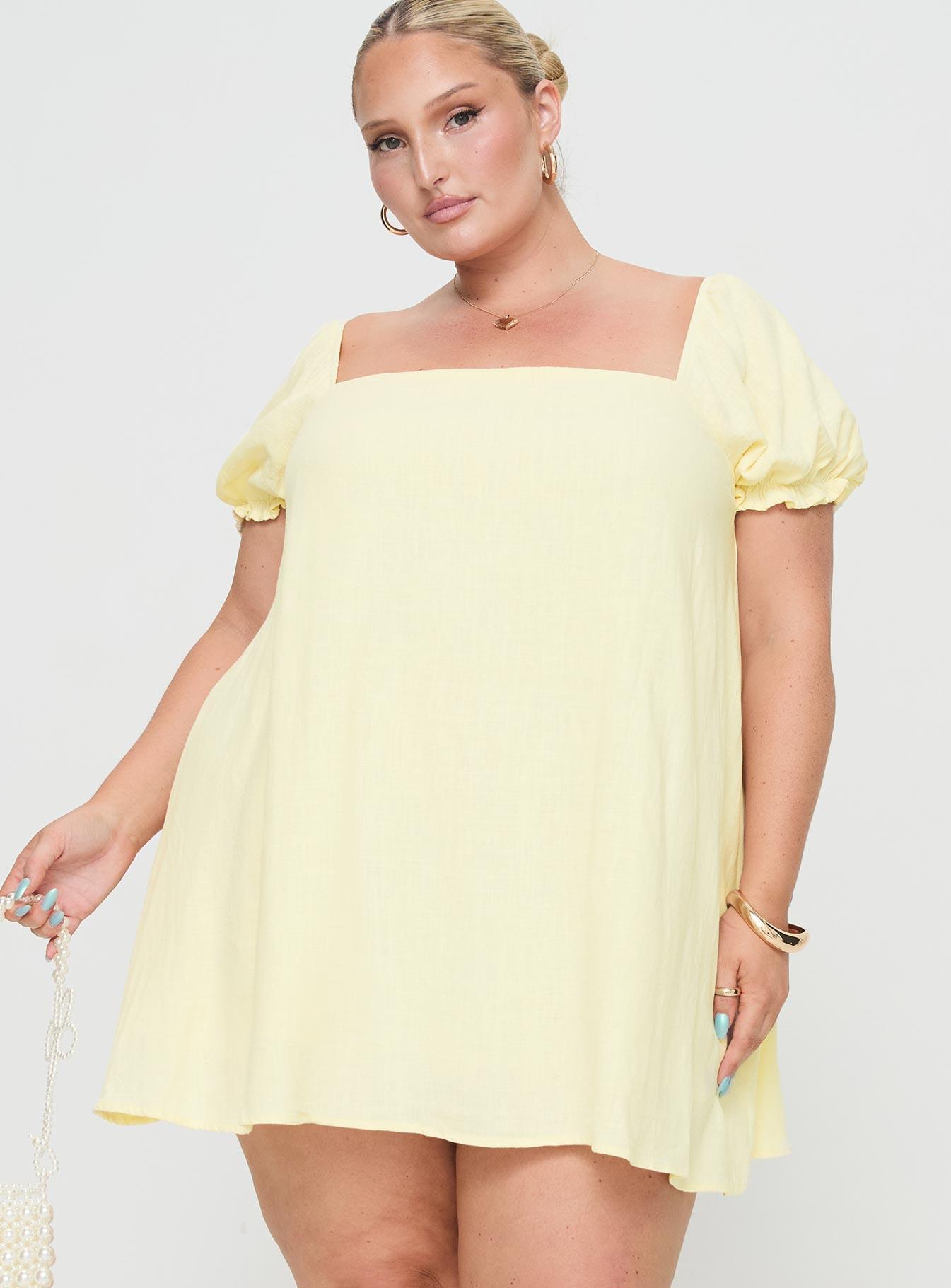 Beyond Linen Blend Mini Dress Yellow Curve product image