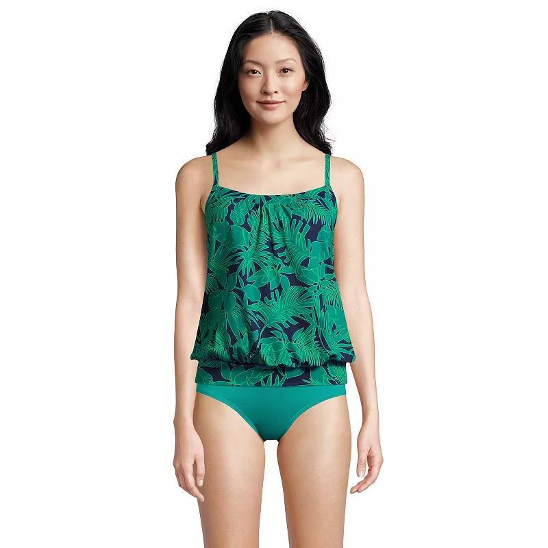 Womens Lands End UPF 50 Blouson Tankini Swimsuit Top Deep Blue Jacobean Product Image