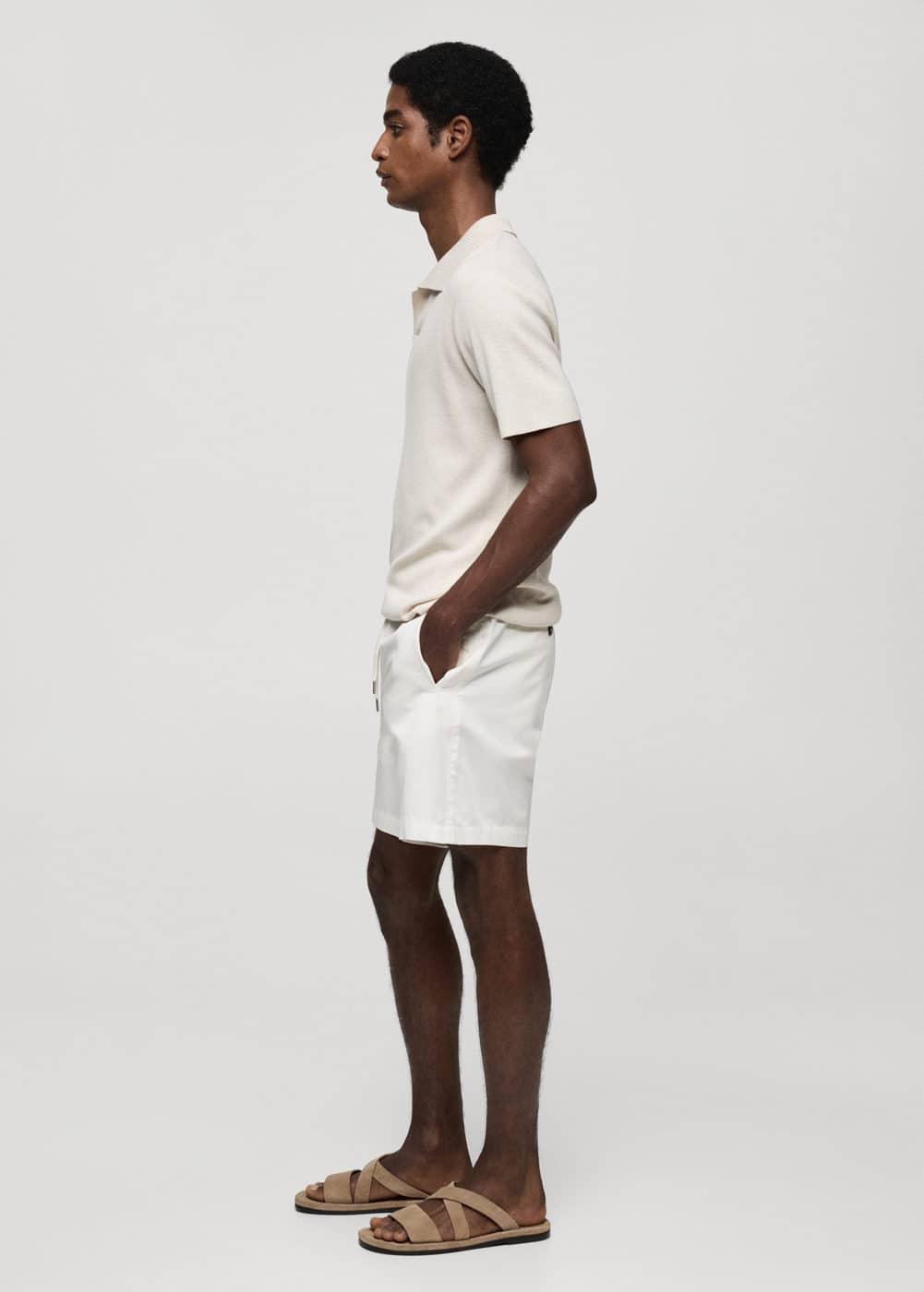 MANGO MAN - 100% cotton drawstring Bermuda shorts off whiteMen Product Image