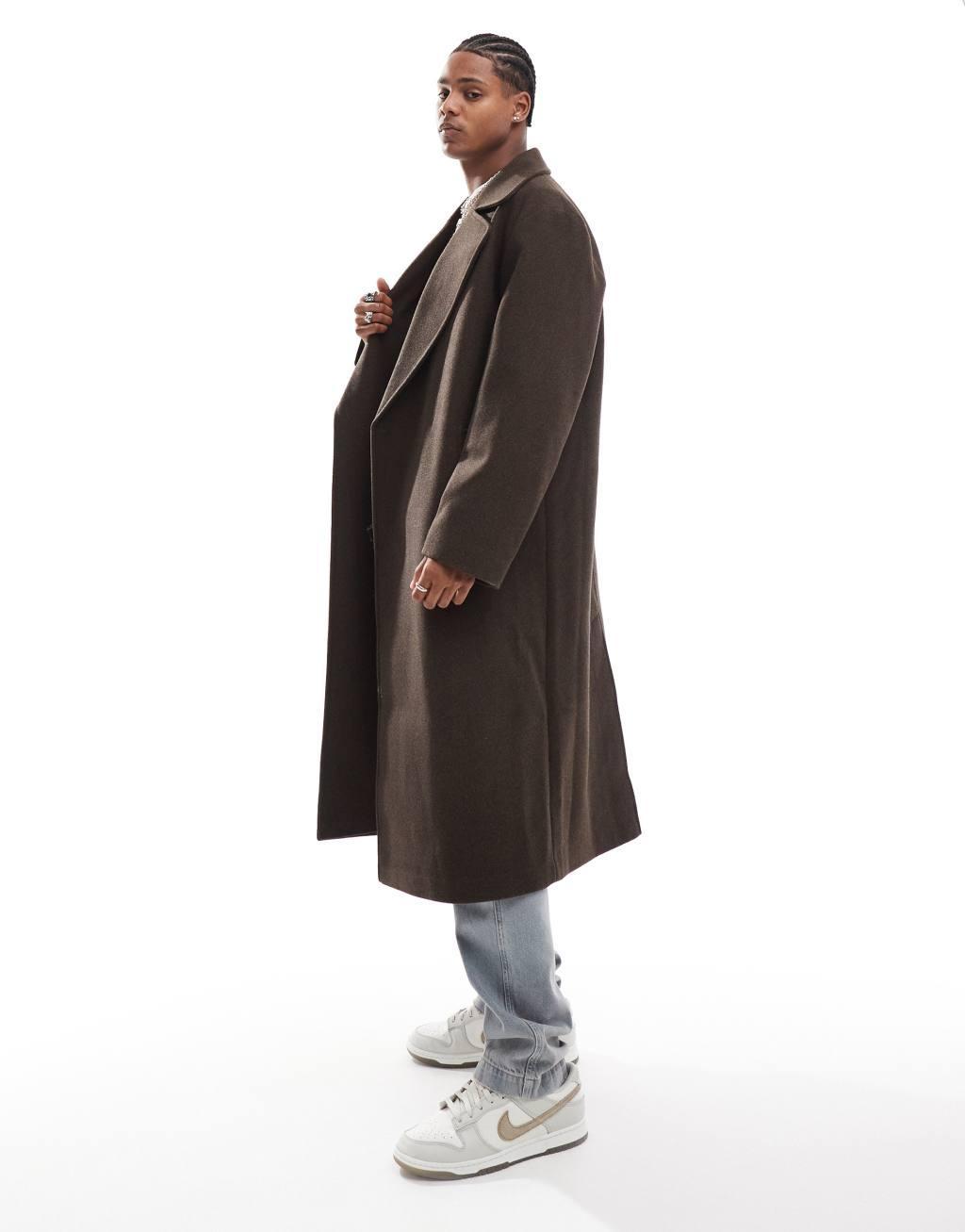 ASOS DESIGN oversized wool look overcoat in brown Product Image