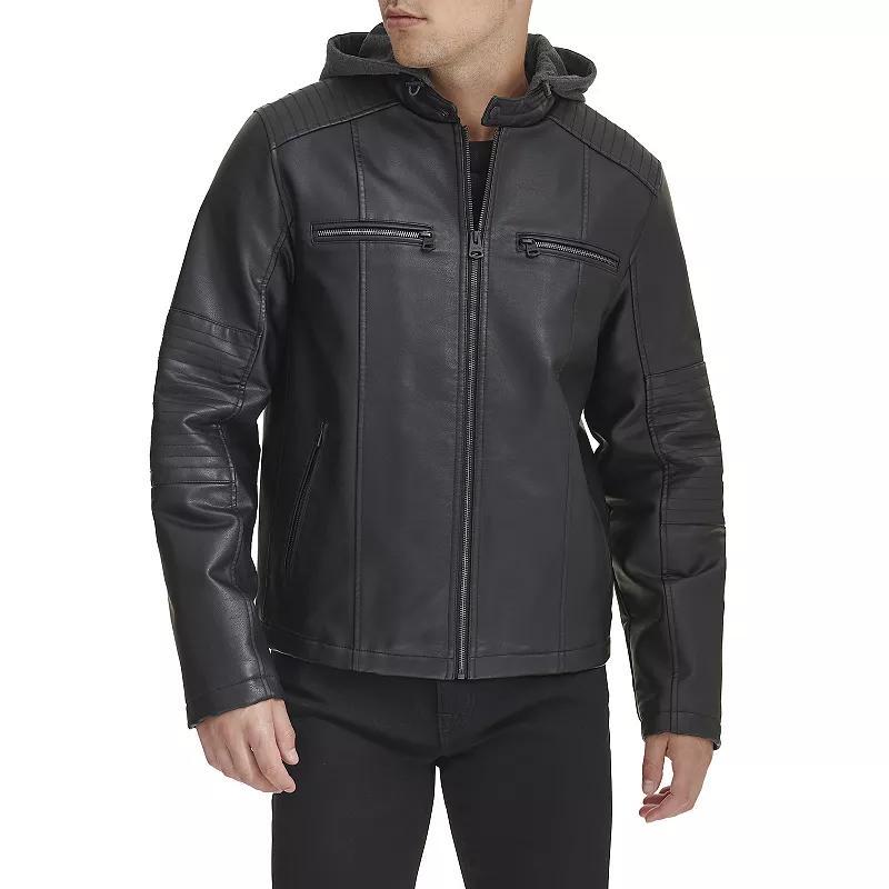 Mens Levis Faux Leather Hooded Racer Jacket Product Image