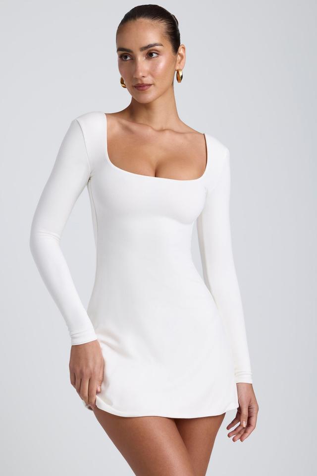 Modal Square Neck Long Sleeve Mini Dress in White Product Image