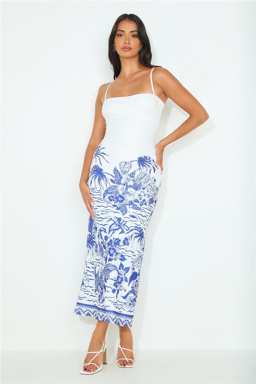 SEVEN WONDERS Valencia Midi Dress Blue White Product Image