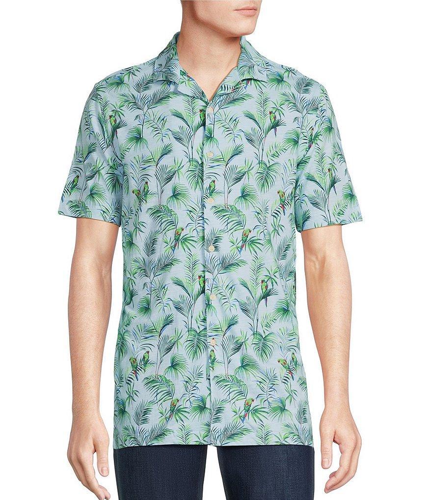 Cremieux Blue Label Tahiti Collection Tropical Bird Print Jersey Short Sleeve Woven Camp Coatfront Shirt Product Image