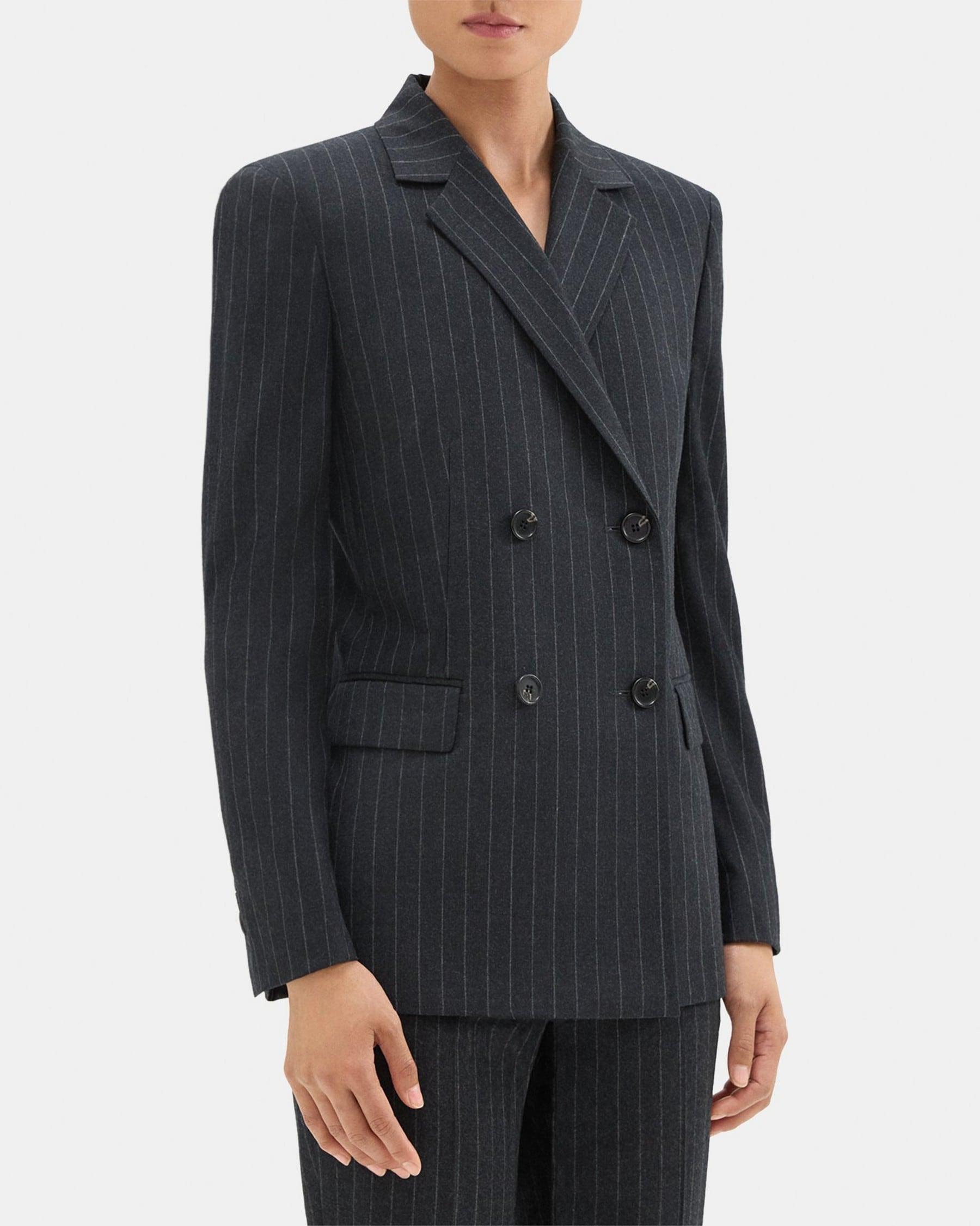 Double-Breasted Slim Blazer in Pinstripe Wool Flannel Product Image