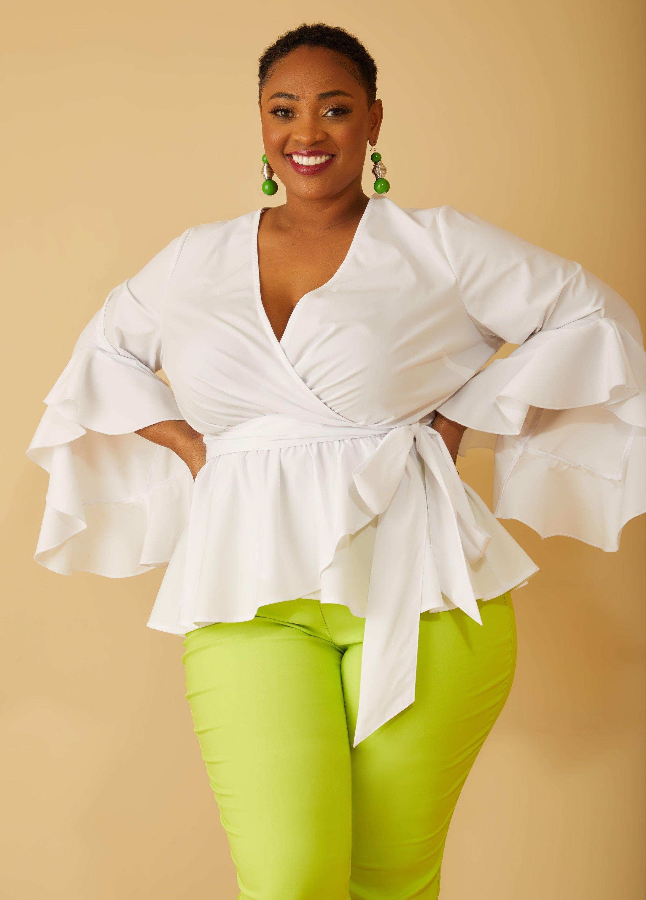 Plus Size Ruffled Faux Wrap Blouse Ashley Stewart Product Image