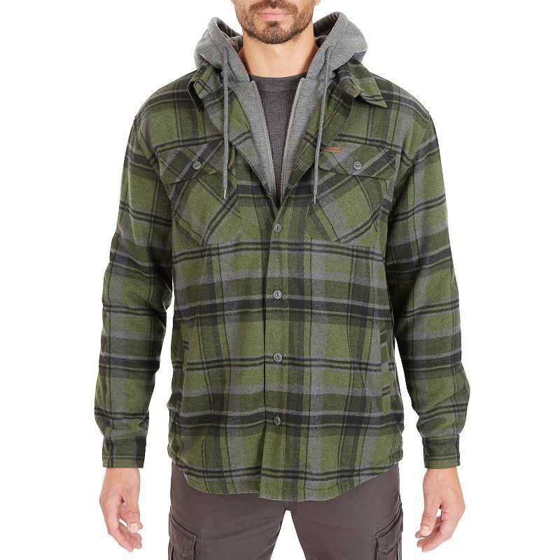 Big & Tall Smiths Workwear Sherpa-Lined Hooded Flannel Shacket, Mens Silver Blue Product Image