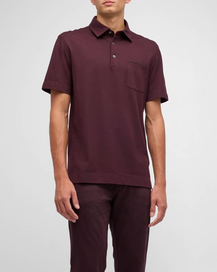 Mens Cotton Polo Shirt with Leather-Trim Pocket Product Image