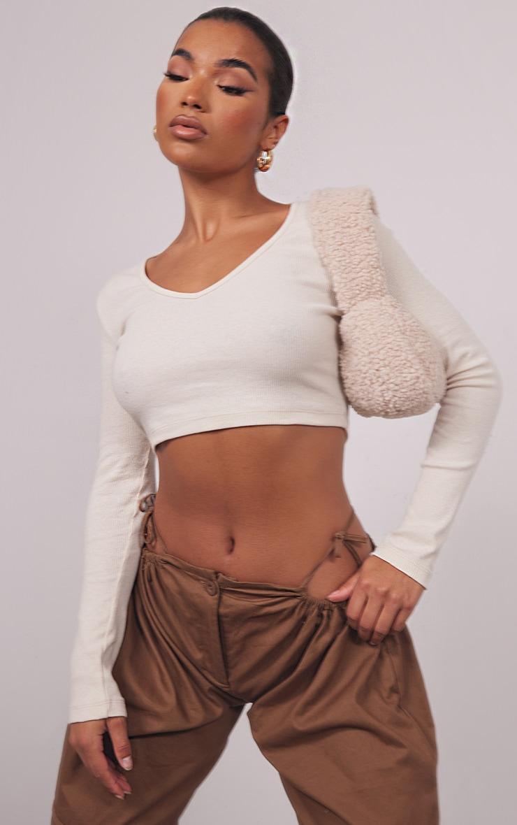 Basic Stone Rib V Neck Long Sleeve Crop Product Image