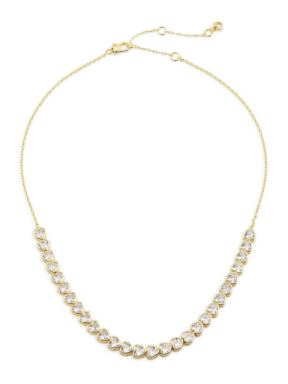 Womens Goldtone & Cubic Zirconia Heart Tennis Necklace Product Image