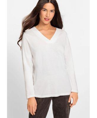 Olsen Womens Long Sleeve Solid V-Neck T-Shirt Product Image