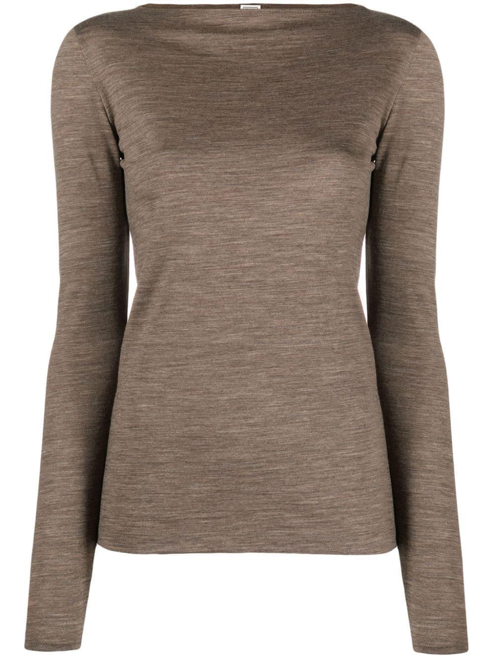 Long Sleeve Boat Neck Top In Oat Melange Product Image