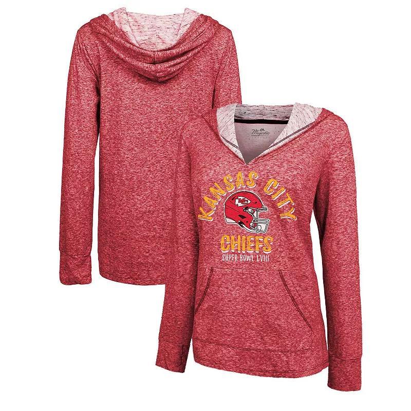 Womens Majestic Threads Kansas City Chiefs Super Bowl LVIII Victory Slub V-Neck Pullover Hoodie Product Image