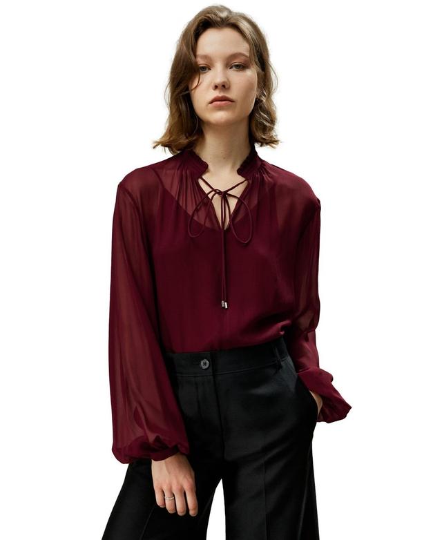 Tie Front Drawstring Georgette Blouse for Women Product Image