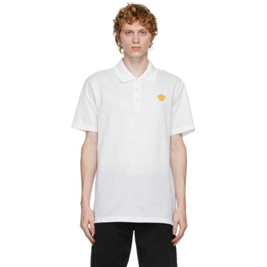 Medusa Embroidered Polo Shirt In Optical White Product Image