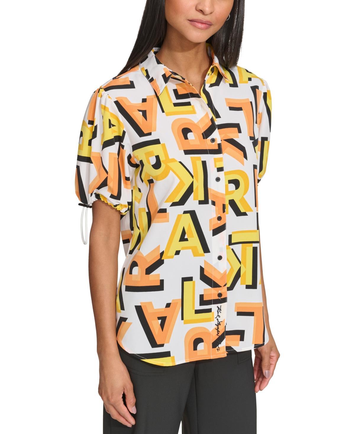 Karl Lagerfeld Paris Womens Printed Bungee-Sleeve Blouse Product Image