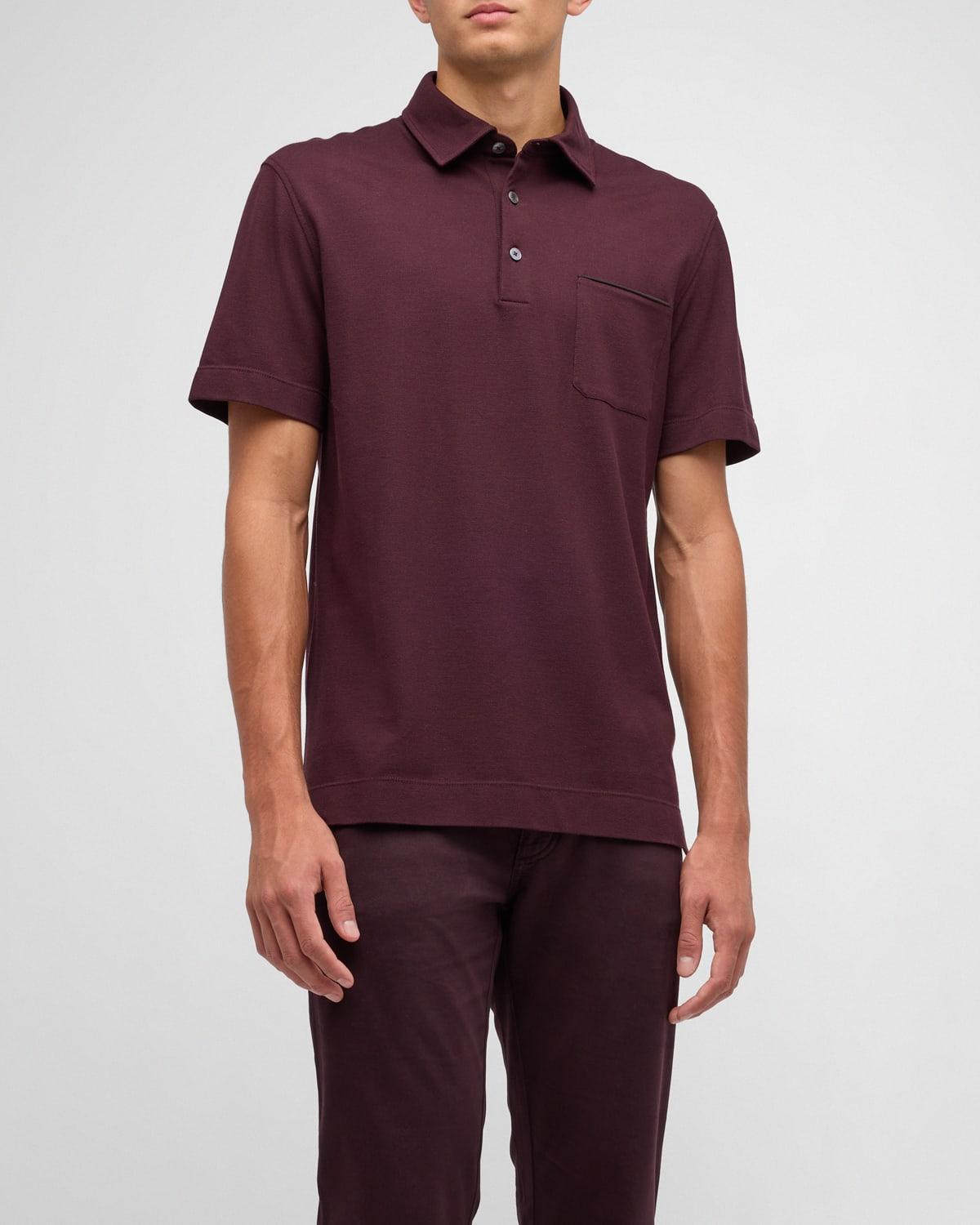 Mens Cotton Polo Shirt with Leather-Trim Pocket Product Image