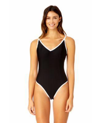 Womens Solid Piped Contour One Piece Swimsuit Product Image