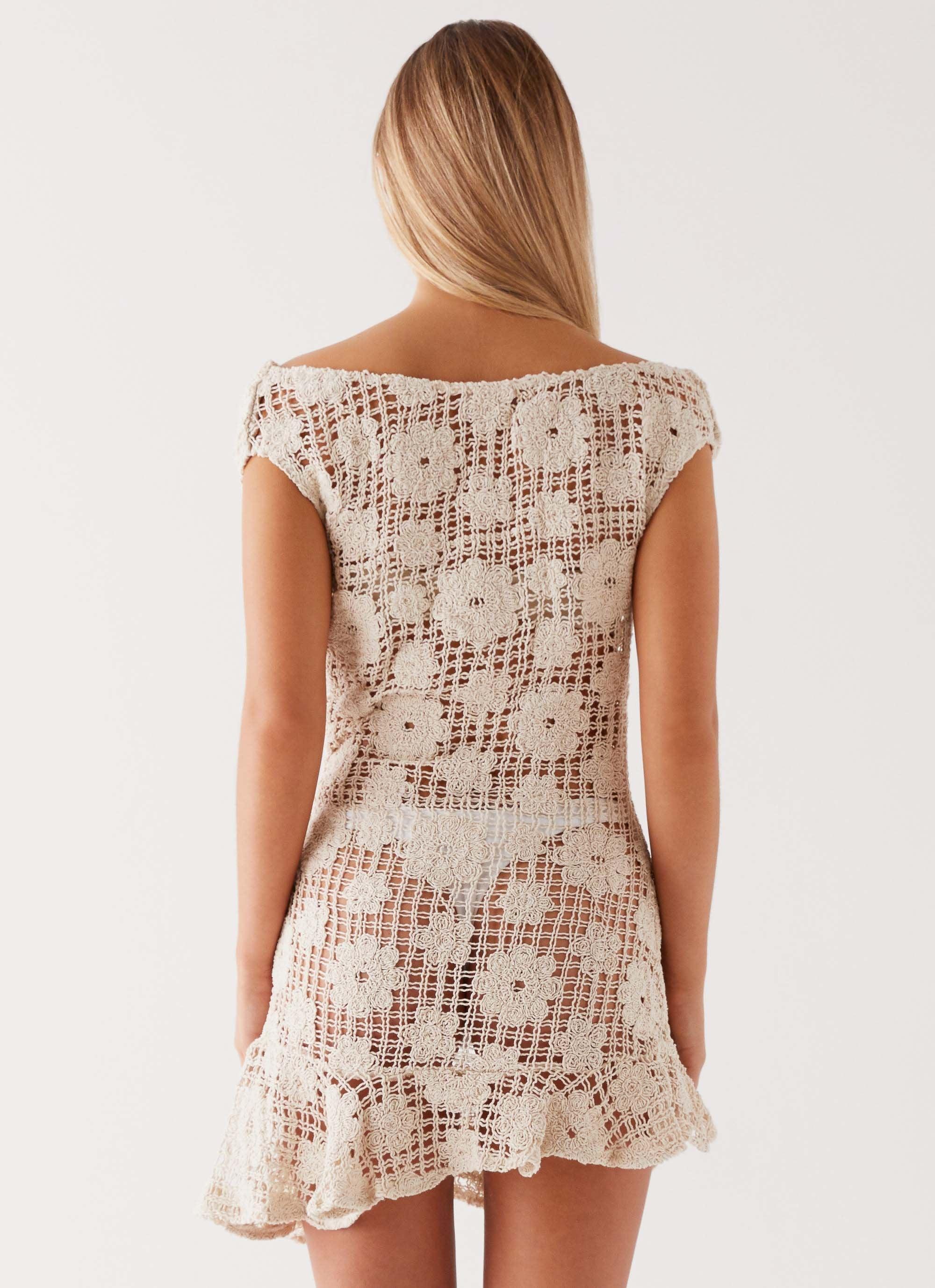 Sunnyside Crochet Mini Dress - Ivory Product Image