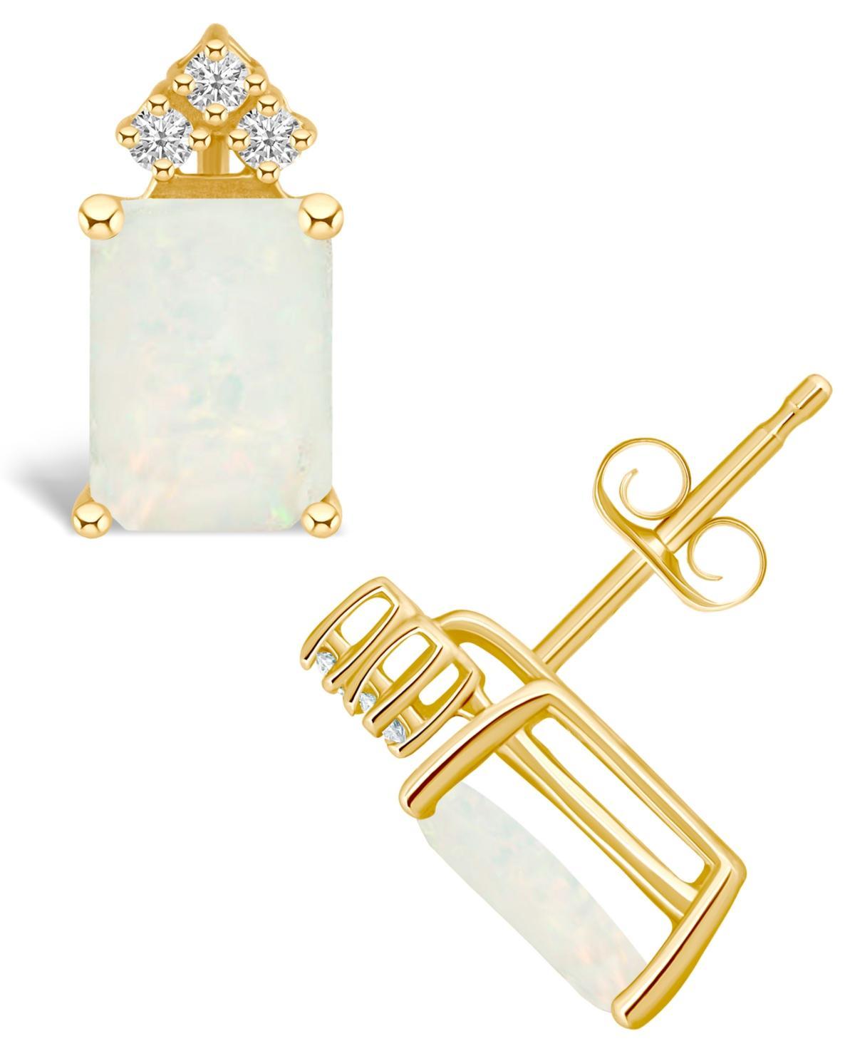 Belk & Co 14K Gold 8X6 Emerald Cut Opal 1/8 Cttw Diamond Earrings Product Image