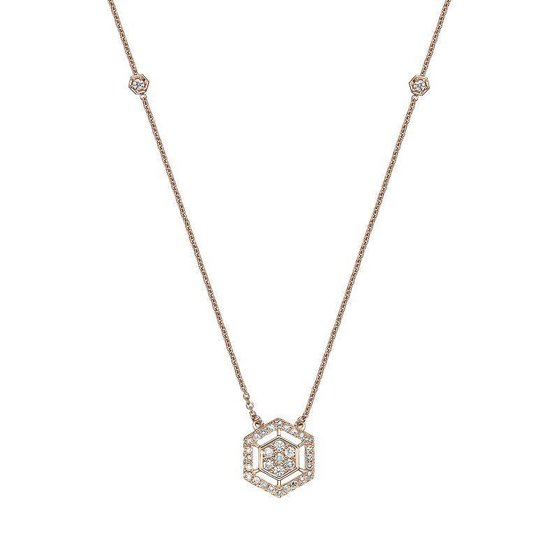 Gemminded 14k White Gold 1/4 Carat T.W. Diamond Hexagon Pendant Necklace, Womens 14k Rose Gold Product Image