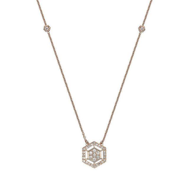 Gemminded 14k White Gold 1/4 Carat T.W. Diamond Hexagon Pendant Necklace, Womens 14k Rose Gold Product Image