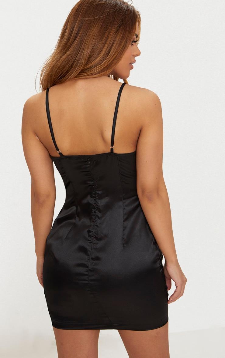 Petite Black Satin Strappy Straight Neck Bodycon Dress Product Image