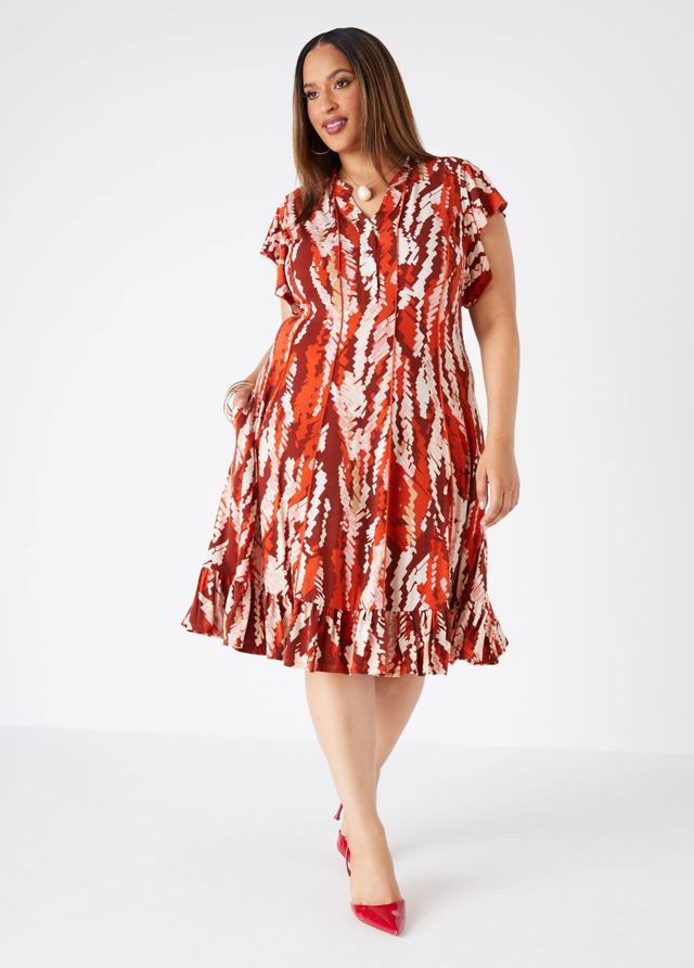 Plus Size Ruffled Brushstroke Knit Dress Ashley Stewart Product Image