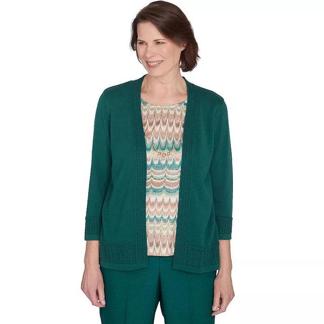 Petite Alfred Dunner Biadere Two In One Sweater with a Detachable Necklace, Womens Green Product Image