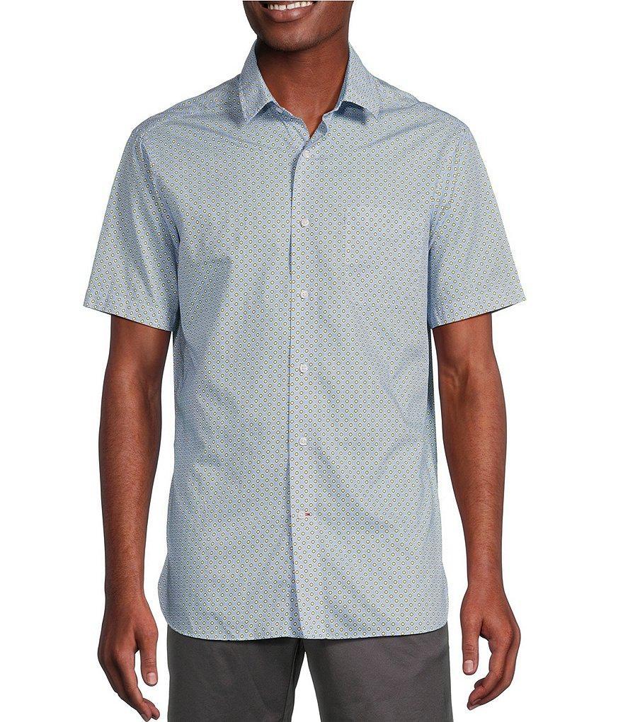 Cremieux Blue Label Geo Print Cotton-Slub Short Sleeve Woven Shirt Product Image