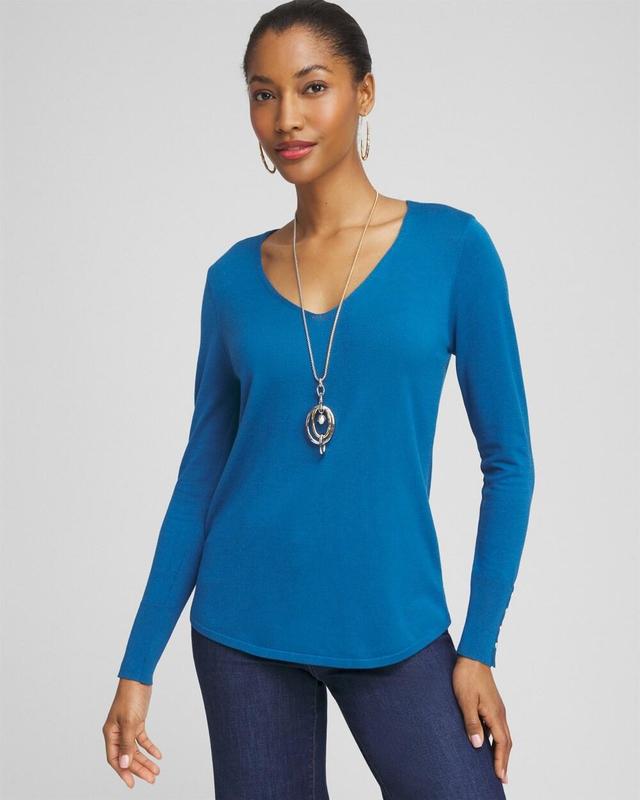 Women's Button Detail V-Neck Pullover Sweater Product Image