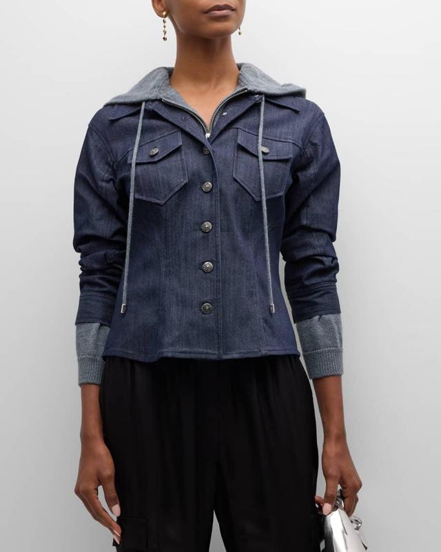 Canyon Hooded Scrunched-Sleeve Denim Jacket Product Image