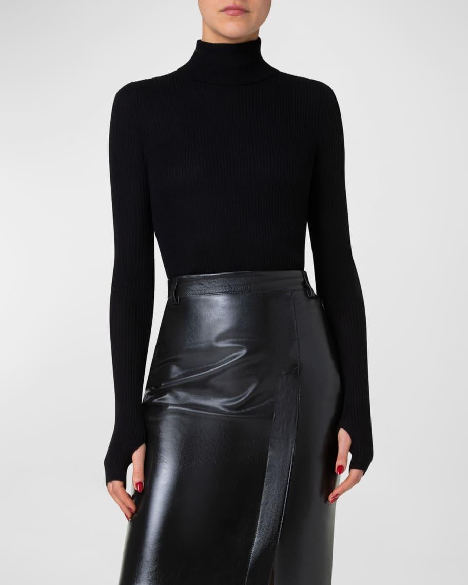 Turtleneck Cashmere-Silk Fine Rib Seamless Sweater Product Image