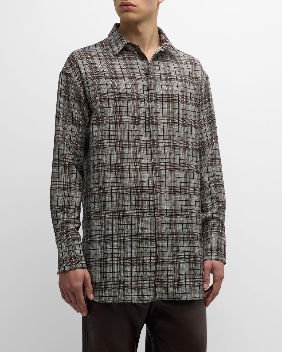 Mens Long Wool Plaid Button-Down Shirt Product Image