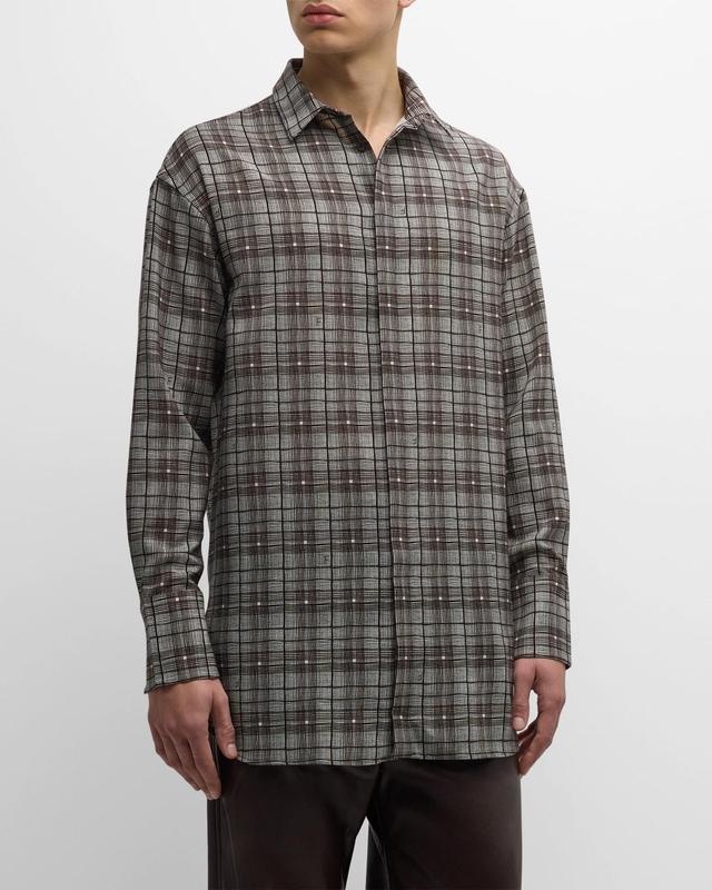 Mens Long Wool Plaid Button-Down Shirt Product Image