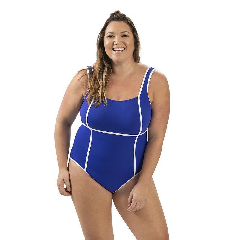 Womens Dolfin Aquashape UPF 50+ Solid Squareneck One-Piece Swimsuit Blue Product Image