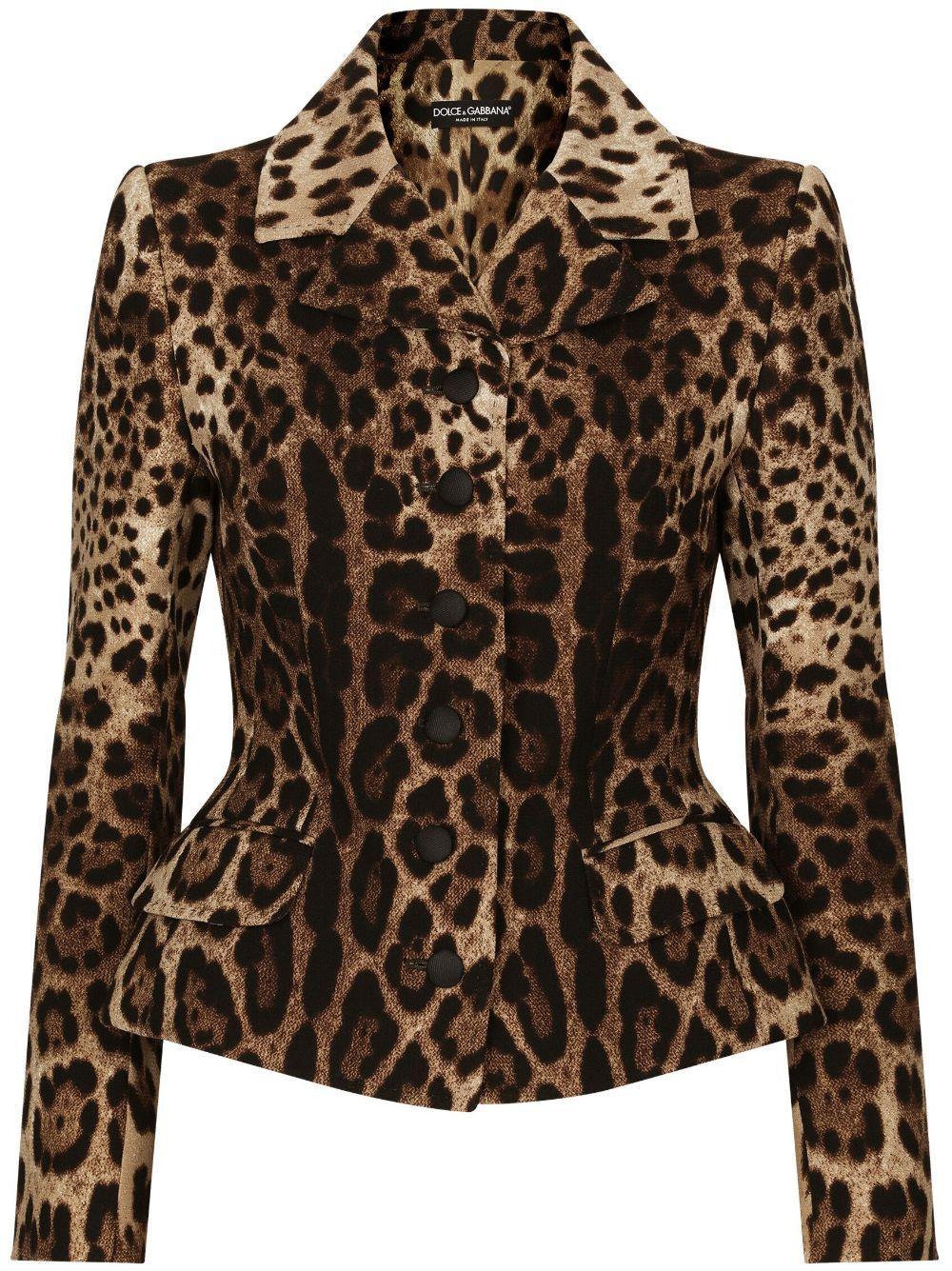 Single-breasted Double Crepe Jacket With Leopard Print In Animal Print Product Image